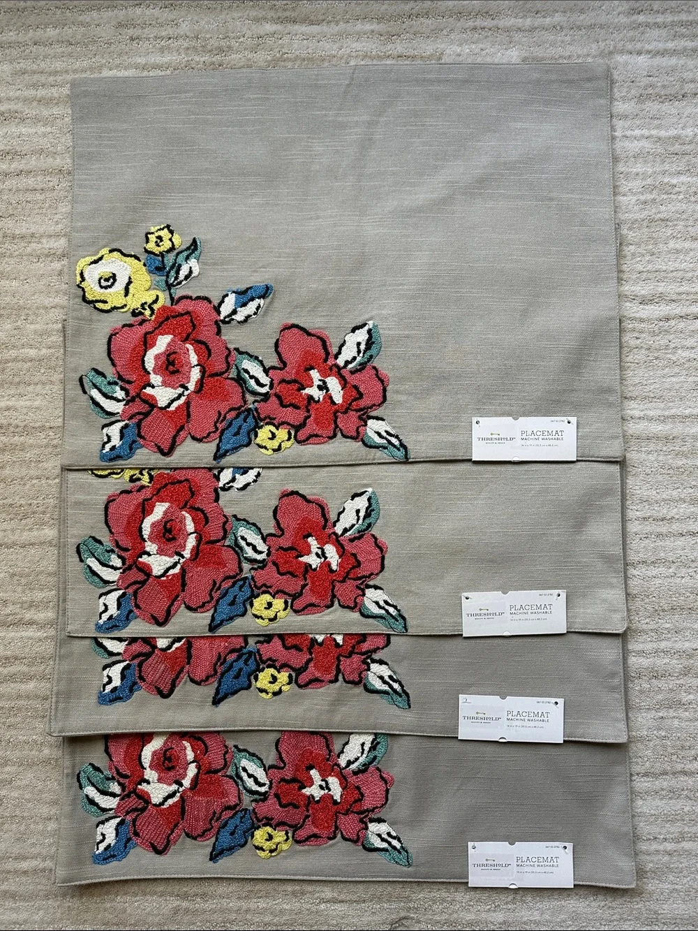 NWT Set of 4 Threshold Dolce Vita Floral Embroidered Placemats Floral Cotton